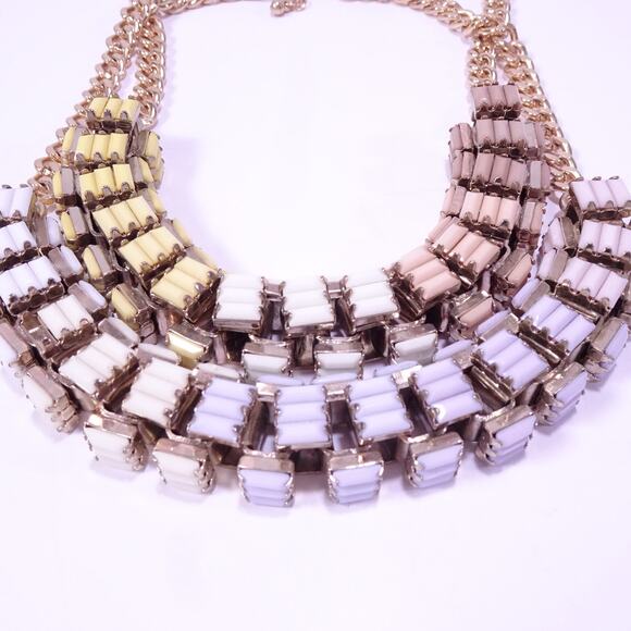 Lee Angel Neiman Marcus Cabochon Ombre Box Link Necklace NWT 398 Yellow White - Picture 9 of 9